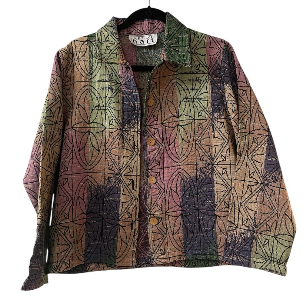 Keren Hart Colorful Vintage Tapestry Jacket Button Up Size L / XL